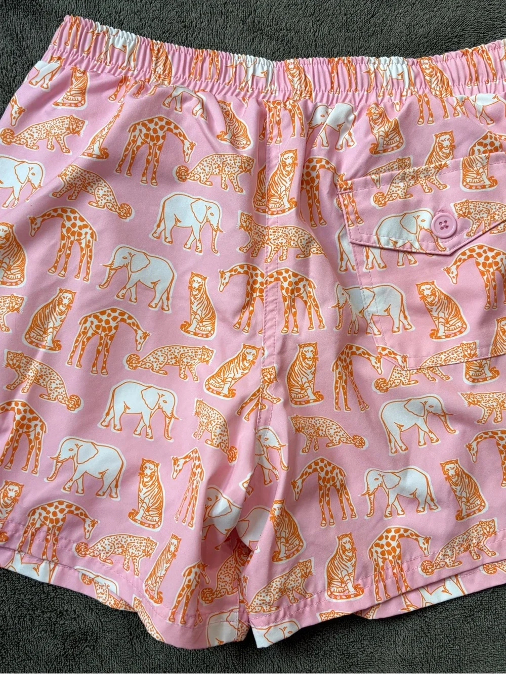 Kortni Jeane Pink Swim Trunks with Orange & White Safari Print